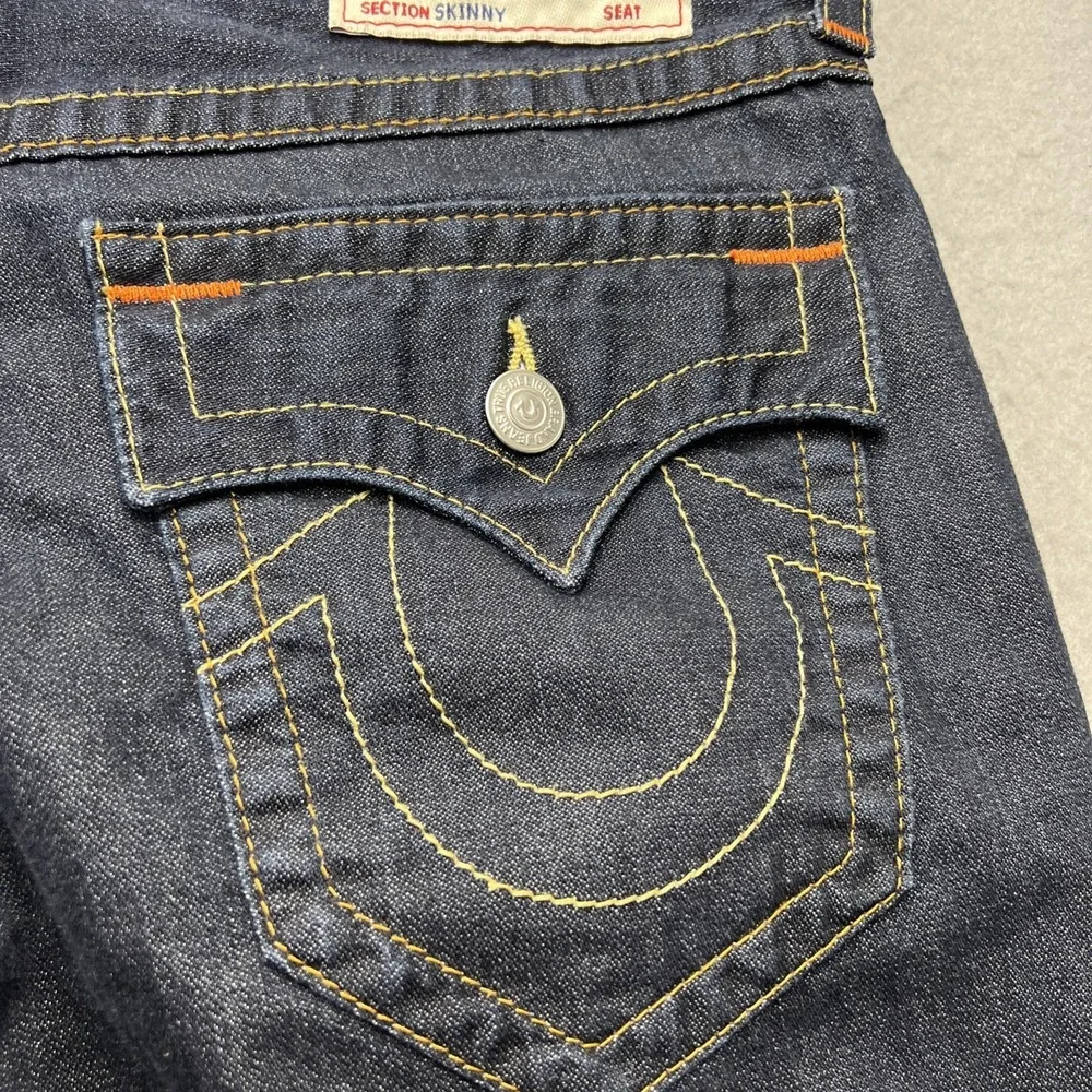 True Religion Jeans Mens 32x34 Dark Blue Section Skinny Stretch Denim World Tour